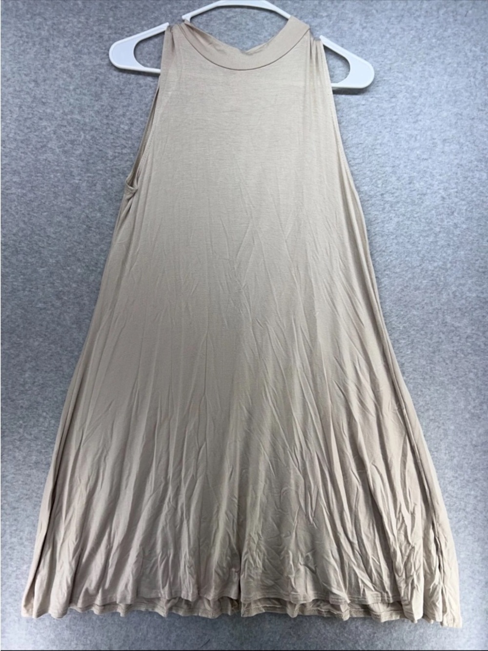 Faded Glory Beige High-Neck Swing Mini Dress